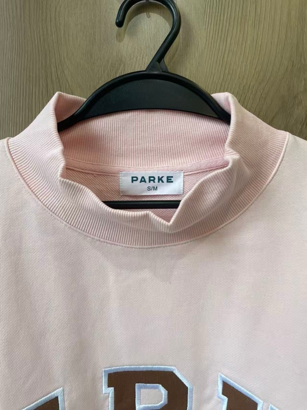 Parke Women's Soft Light Pink Crewneck Sweatshirt with Brown Lettering - Picture 4 of 5